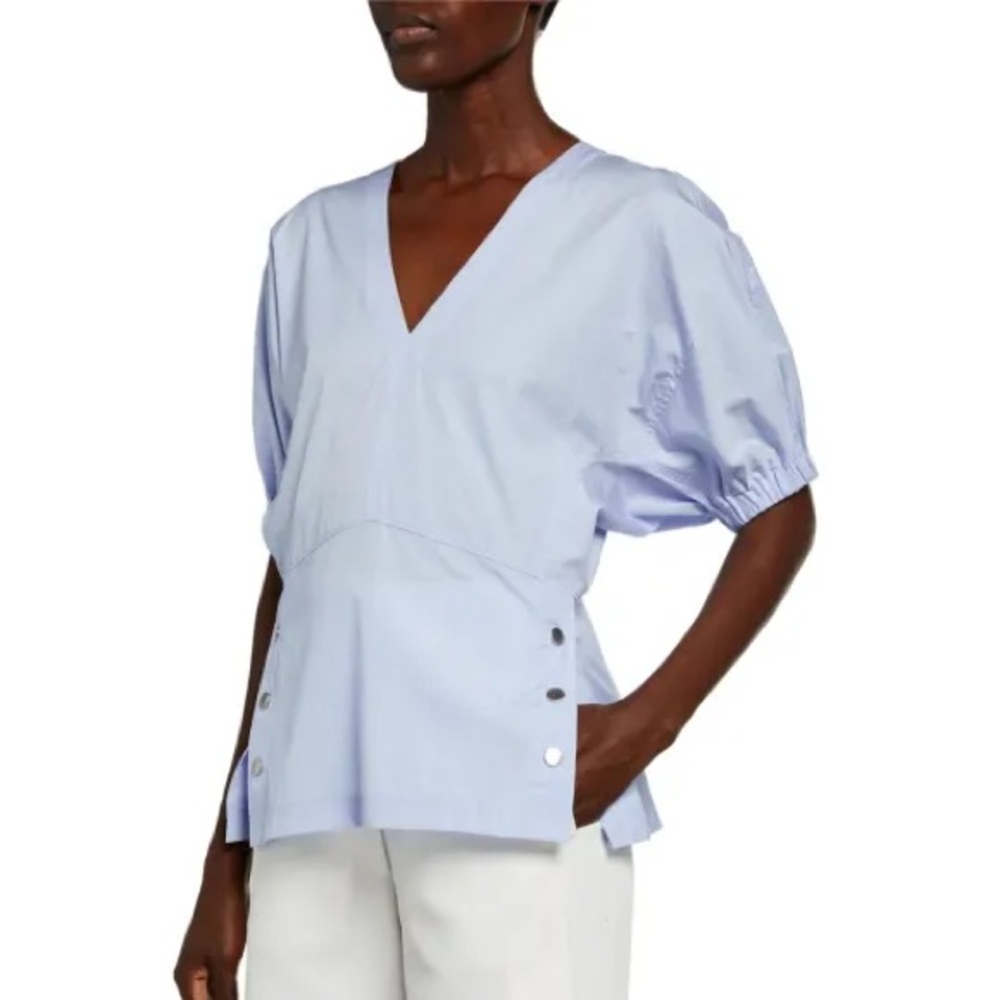 3.1 PHILLIP LIM Short-Sleeve Poplin Top w/ Side Studs